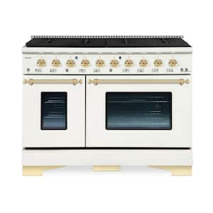 CLASSICO 48-in 6.7 TTL CF 8-Burners Double Oven All Gas Range with Gas Stove-Gas Oven, in Antique White W/Brass Trim