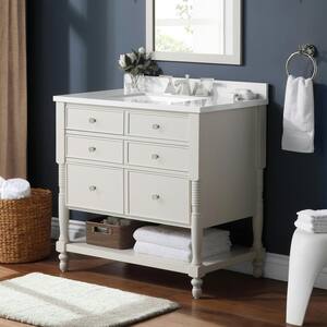 Cottage 36 in. Bath Vanity in White Picket Fence with Cultured Marble Vanity Top in White with White Basin
