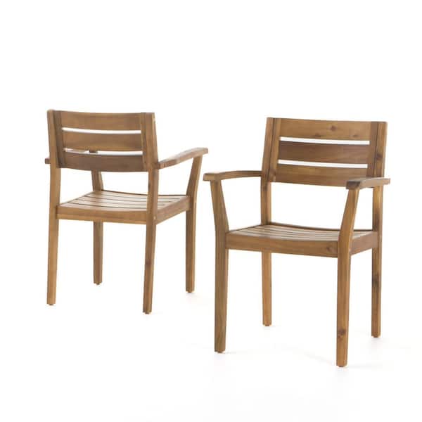 Teak Acacia Wood Outdoor Dining Chairs Set of 2 for Patio