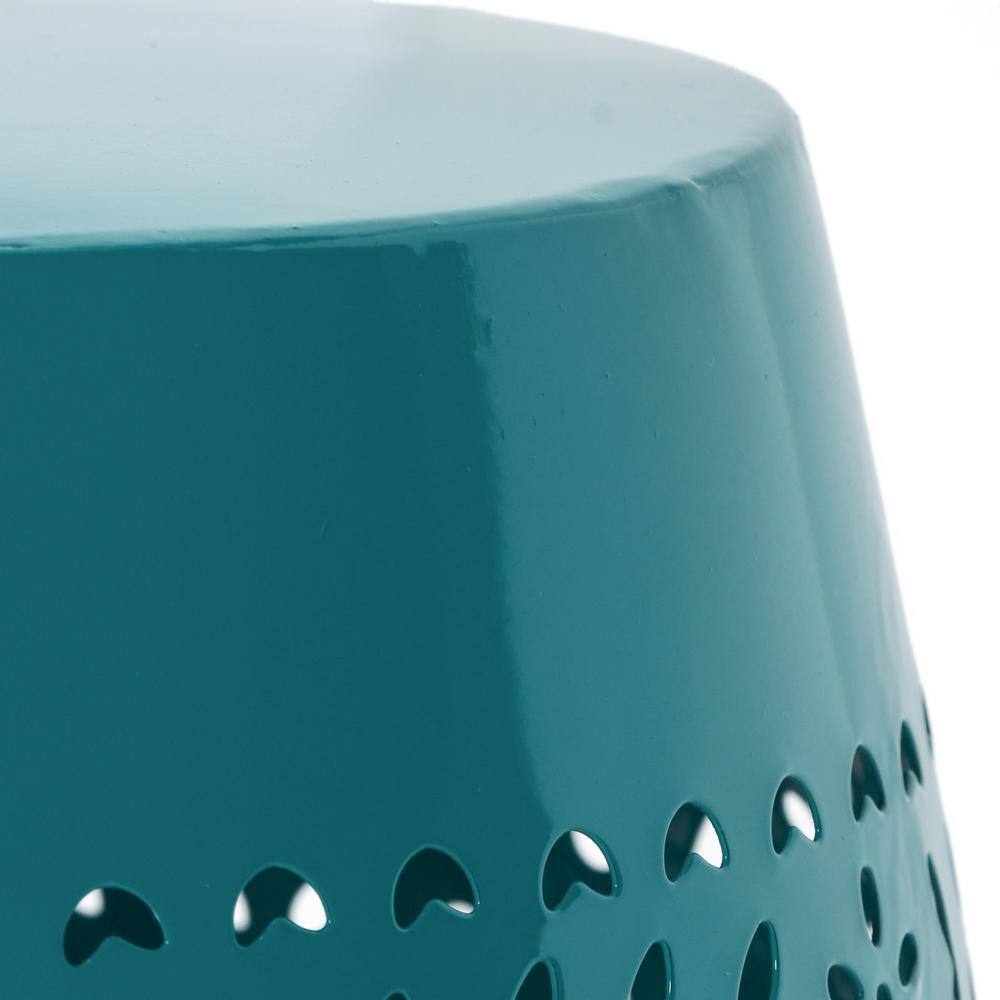 Teal 12" Iron Lace-Cut Outdoor Side Table