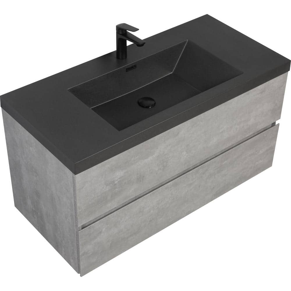 42" Gray and Black Quartz Floating Bathroom Vanity with Sink