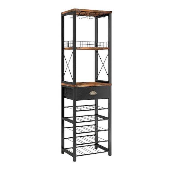 20-Bottle Black 15.75 in. W Freestanding Wine Rack, 4-Tier Bar Cabinet with Tabletop, Storage Drawer and Wine Storage