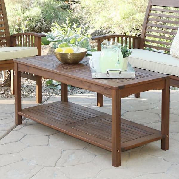 Walker Edison Furniture Company Boardwalk Dark Brown Acacia Wood Outdoor Coffee Table