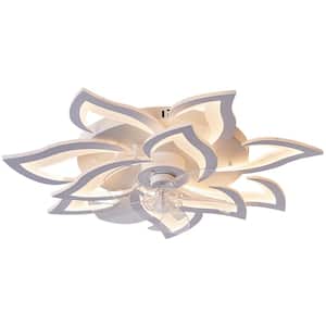 Modern 1-Light dimmable Integrated LED White Flower Ceiling Fan Chandelier for Living Rooms, Bedrooms and Dining Rooms