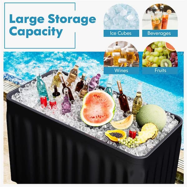 Costway 4 ft. Party Ice Cooler Folding Table Black Plastic with