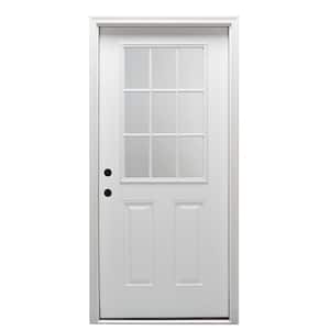 34 in. x 80 in. Right-Hand Inswing 9-Lite Clear Classic External Grilles Primed Fiberglass Smooth Prehung Front Door