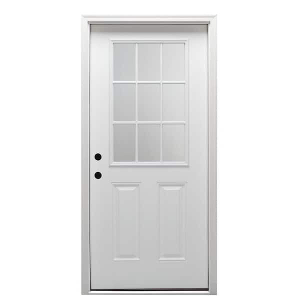 MMI Door 32 in. x 80 in. Classic Right-Hand Inswing 9-Lite Clear 2-Panel Primed Steel Prehung Front Door on 4-9/16 in. Frame