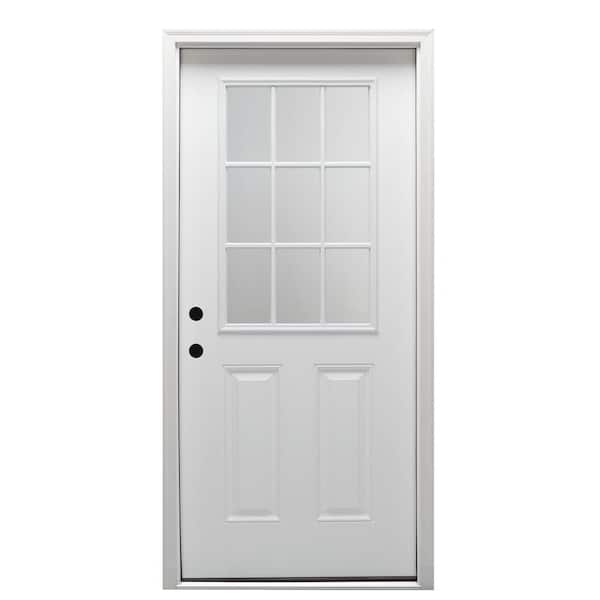 MMI DOOR 32 in. x 80 in. Classic Right-Hand Inswing 9-Lite Clear 2-Panel Primed Steel Prehung Front Door on 4-9/16 in. Frame