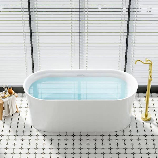 Eden 67 in. x 31.5 in. Pure Virgin Acrylic Freestanding Soaking Bathtub with Chrome Drain in White