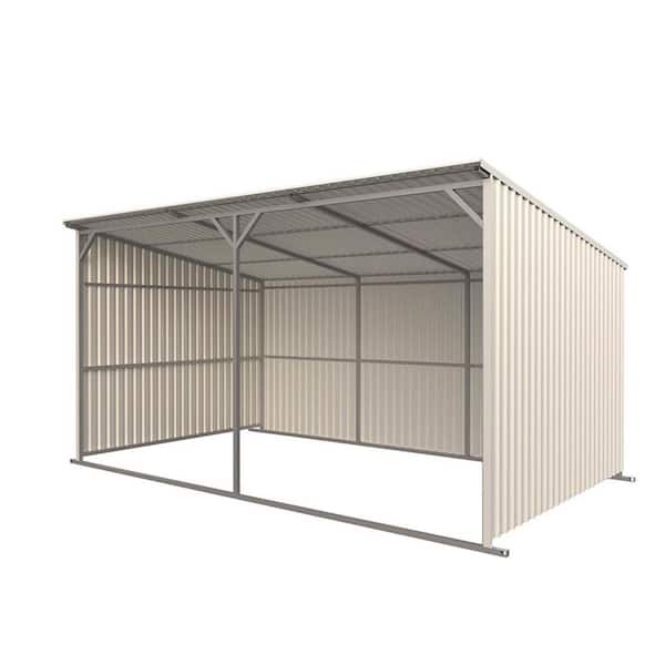 Tarian Outdoor 20 ft. W x 12 ft. D Cream Metal Open Front Garage Storage Shed with Skid Base (240 sq. ft.)