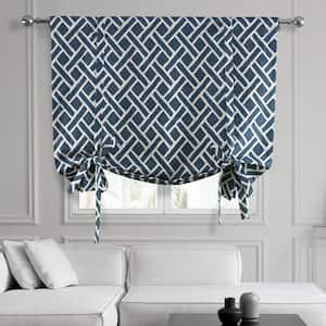 Martinique Blue Printed Cotton Rod Pocket Room Darkening Tie-Up Window Shade - 46 in. W x 63 in. L (1 Panel)
