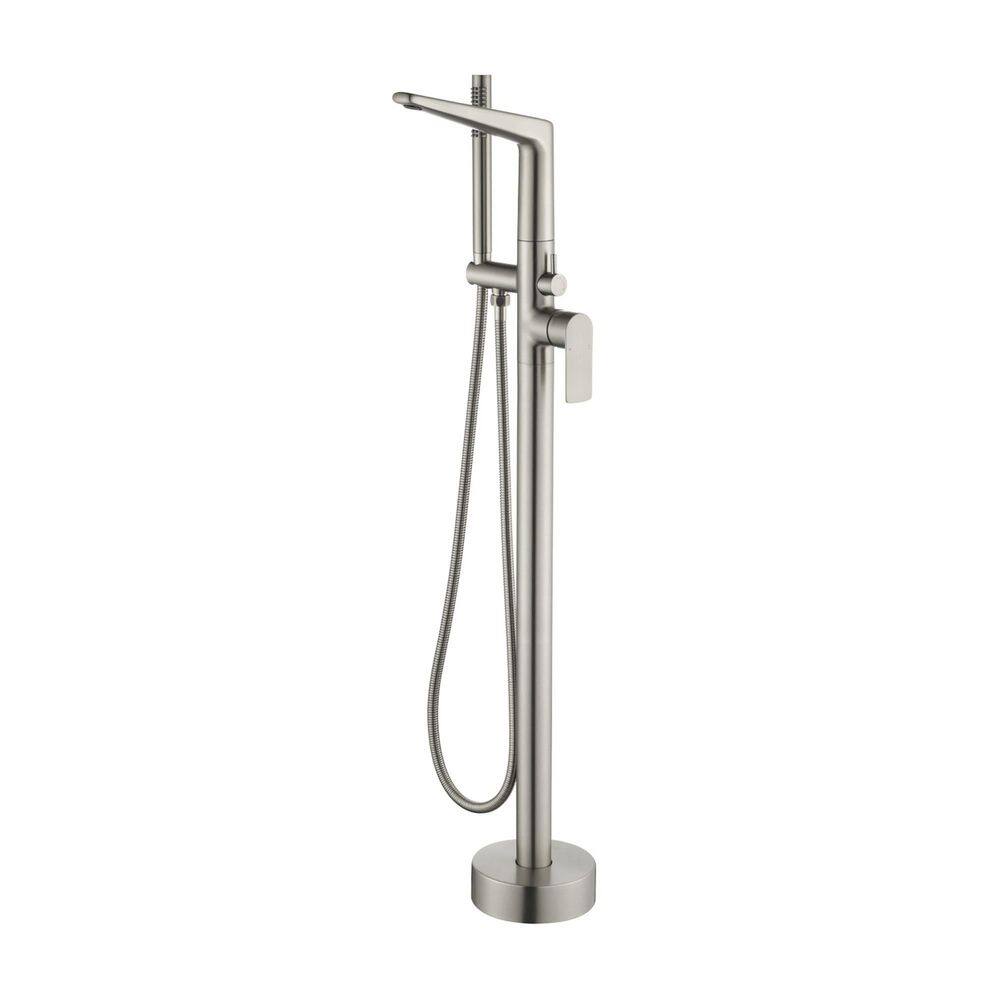 1-Handle Freestanding Tub Faucet with Hand Shower Modern Brass Single Hole Floor Mount Bathtub Faucets in Brushed Nickel price history on PriceWatchPro