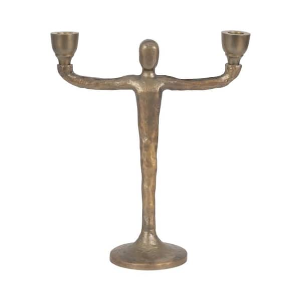 Liv & Skye Gold 12 in. Metal 2-Taper Candle Holder with Abstract Human Figure