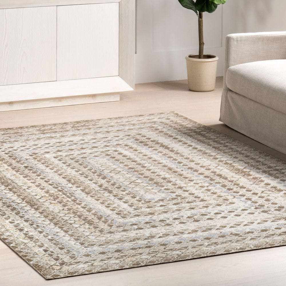 Eco-Friendly Beige Bohemian 8' x 10' Machine Washable Area Rug
