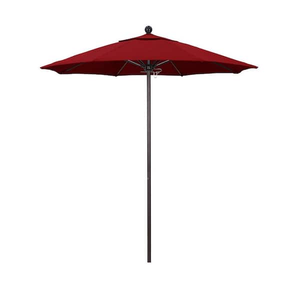 California Umbrella 7.5 ft. Bronze Aluminum Commercial Market Patio Umbrella with Fiberglass Ribs and Push Lift in Red Olefin