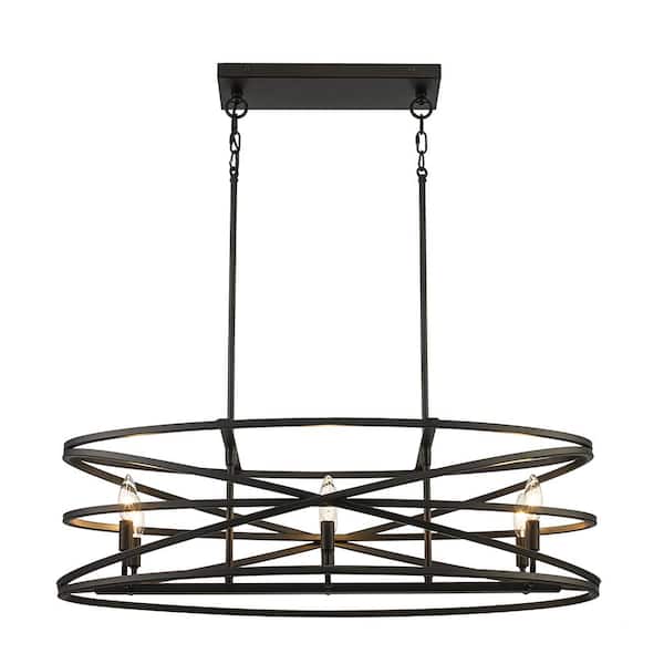 Monteaux Lighting Sarolta Sands 6-Light Black Kitchen Island Pendant Light Fixture with Linear Metal Shade