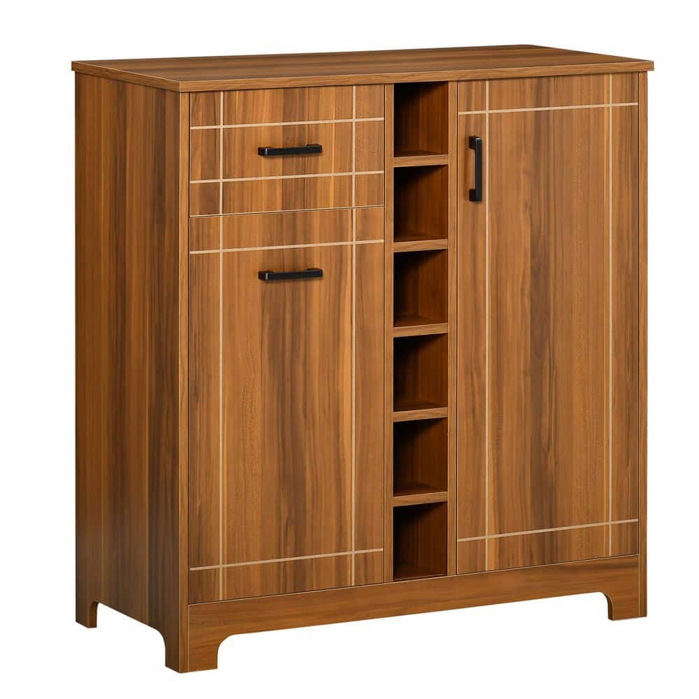 Brown 6 Bottles 16 in. W Wine Rack Sideboard with Glass Holders and 1 Drawer