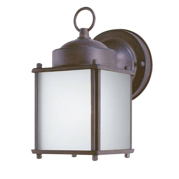 Westinghouse 1-Light Sienna Steel Outdoor Wall Lantern Sconce with Dusk to Dawn Sensor and Frosted Glass Panels