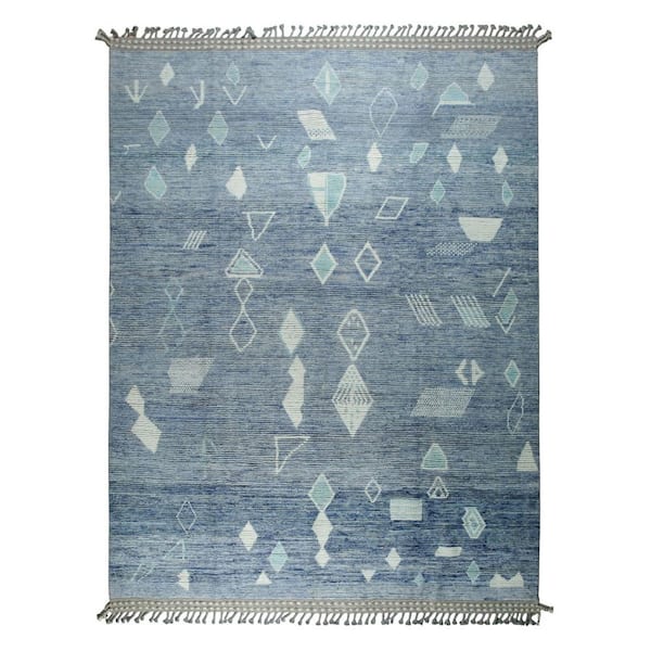 Blue Hand-Knotted Wool Contemporary Marrakech Handspun, Elegant and Durable Rug for Enhance, 9 ft. x 12 ft. Area Rug