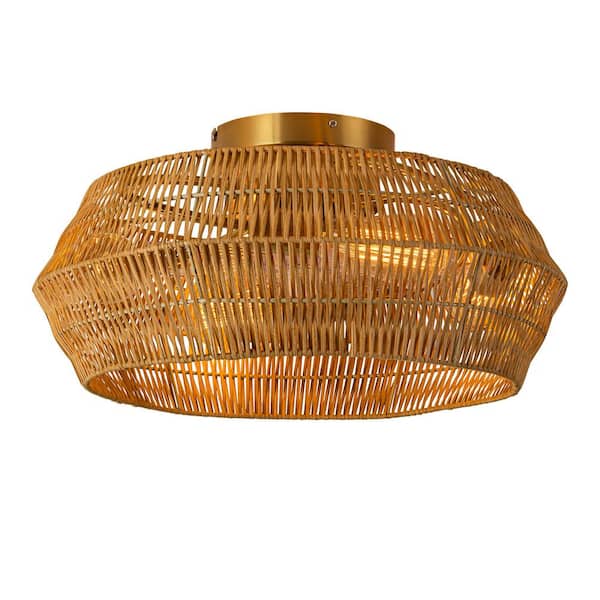 RRTYO Hoai 19.6 in. 4-Light Modern Farmhouse Cage Indoor Brown 7-Blade Handwoven Rattan Standard Ceiling Fan with Remote