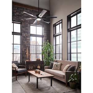 Szeplo II 60 in. Outdoor Satin Black Downrod Mount Ceiling Fan with Integrated LED with Wall Control Included
