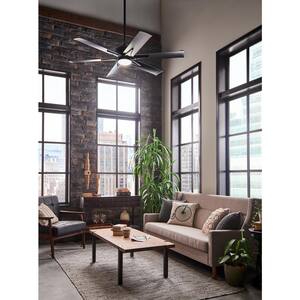 Szeplo II 60 in. Integrated LED Indoor Satin Black Downrod Mount Ceiling Fan with Light Kit and Wall Control
