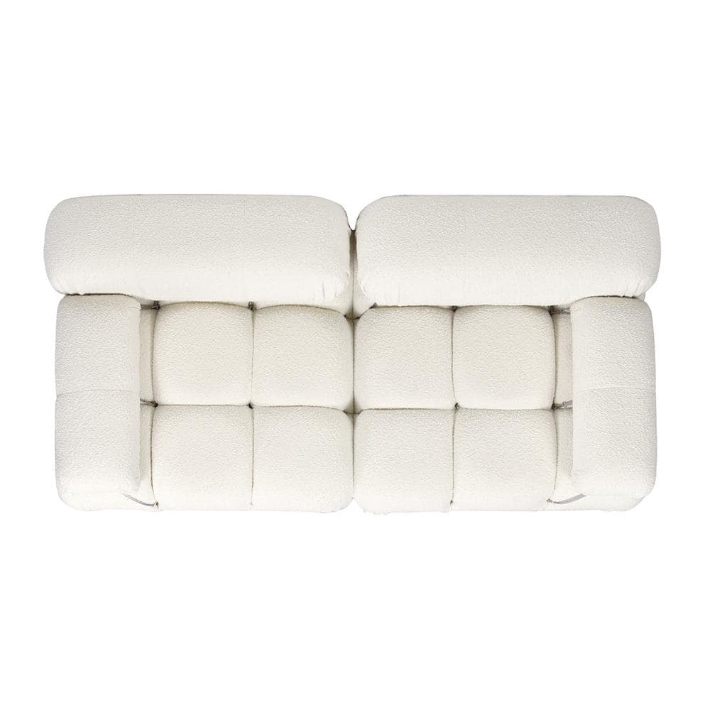 Ivory White Bouclé 72.5" Modular Tufted Loveseat Sofa