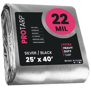 25 ft. x 40 ft. Silver/Black 22 Mil Heavy Duty Polyethylene Tarp, Waterproof, UV Resistant, Rip and Tear Proof