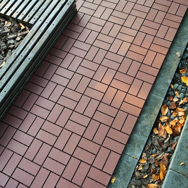 44 Pieces All Weather Outdoor Deck Plastic Patio Tiles, 12 in. x 12 in.  Brown