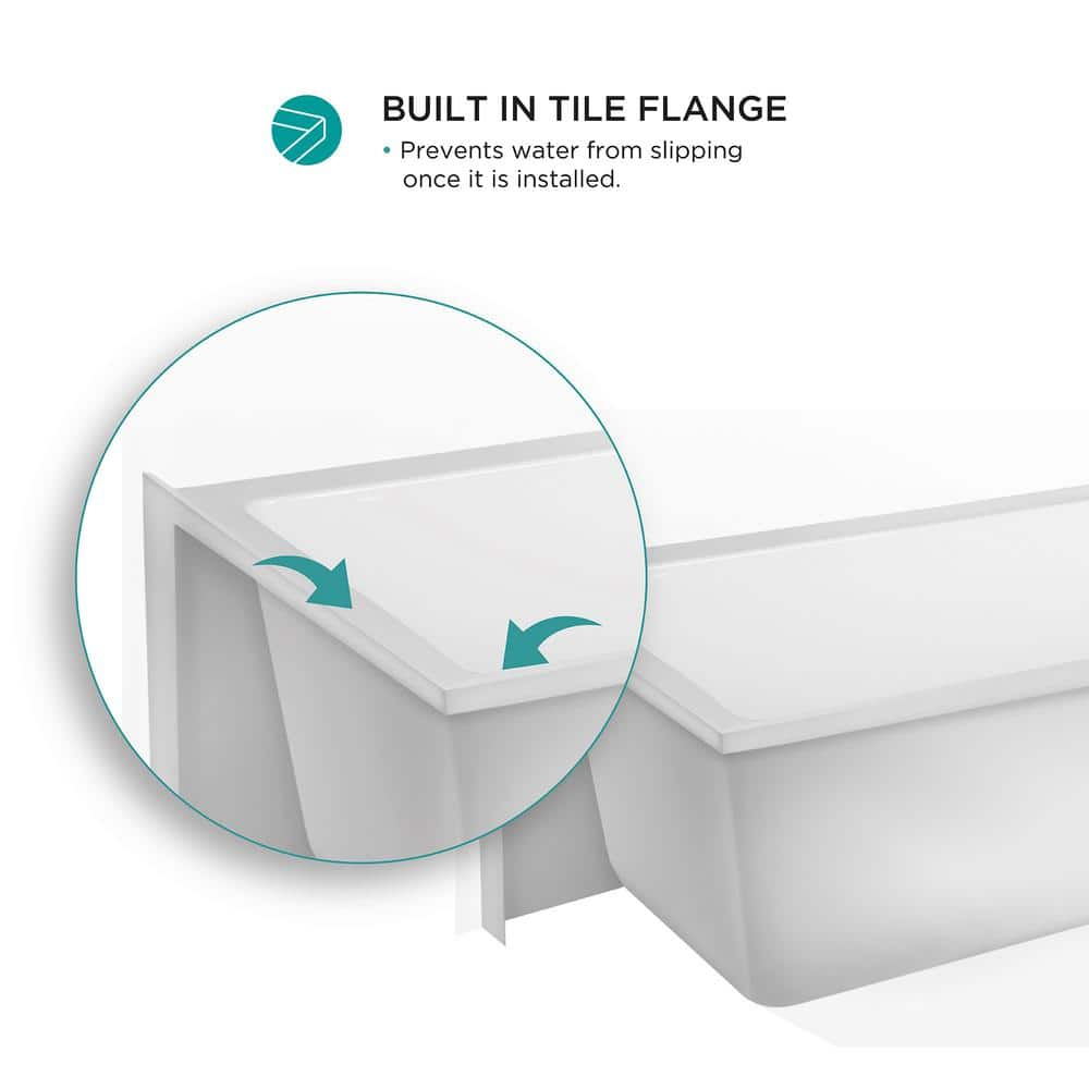 66-Inch White Acrylic Rectangular Apron Soaking Bathtub