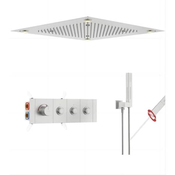 Single Handle 5-Spray Shower Faucet 1.8 GPM 20 in. LED Square Ceiling Mounted with Pressure Balance in. Brushed Nickel