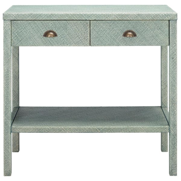 SAFAVIEH Asa 30 in. Turquoise Antique Gold Rectangle Wood Console Table with Drawer
