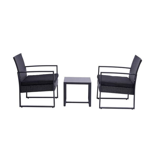 Silverpark Black 3-Piece Outdoor Wicker Patio Conversation Sets Rattan Chair Conversation Sets with Coffee Table