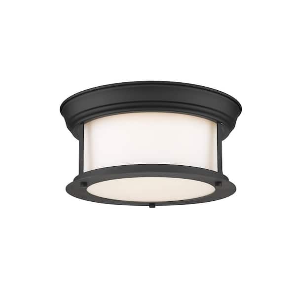 Unbranded 5 in. 2-Light Matte Black Flush Mount with Matte Opal Shade