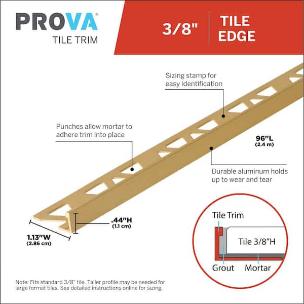 Brushed Gold Anodized 1.13 in. W x 96 in. L Aluminum 3/8 in. Tile Edge Trim