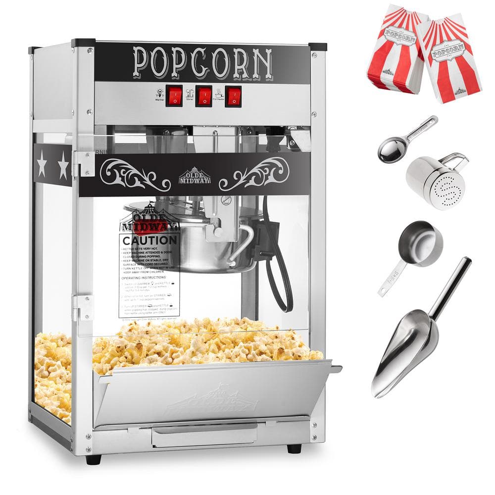 Olde Midway Black Commercial Popcorn Machine with 8-Ounce Kettle
