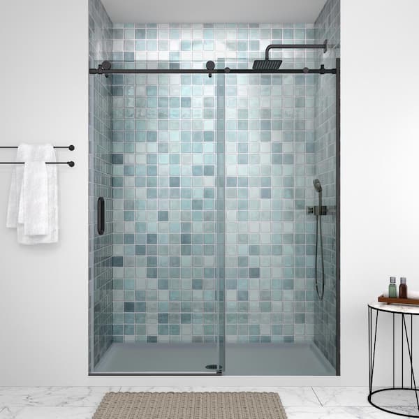 Streamline Yukon 60 in. W x 74 in. H Sliding Shower Door, CrystalTech Treated 5/16 in. Tempered Clear Glass, Matte Black Hardware