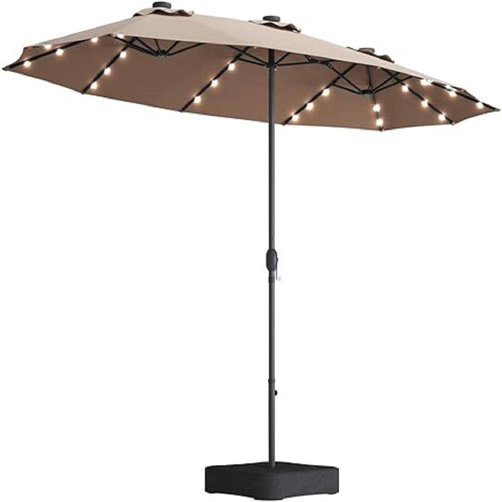 15 x 9 ft. Metal Crank Handle Rectangular Outdoor Patio Umbrella in Taupe