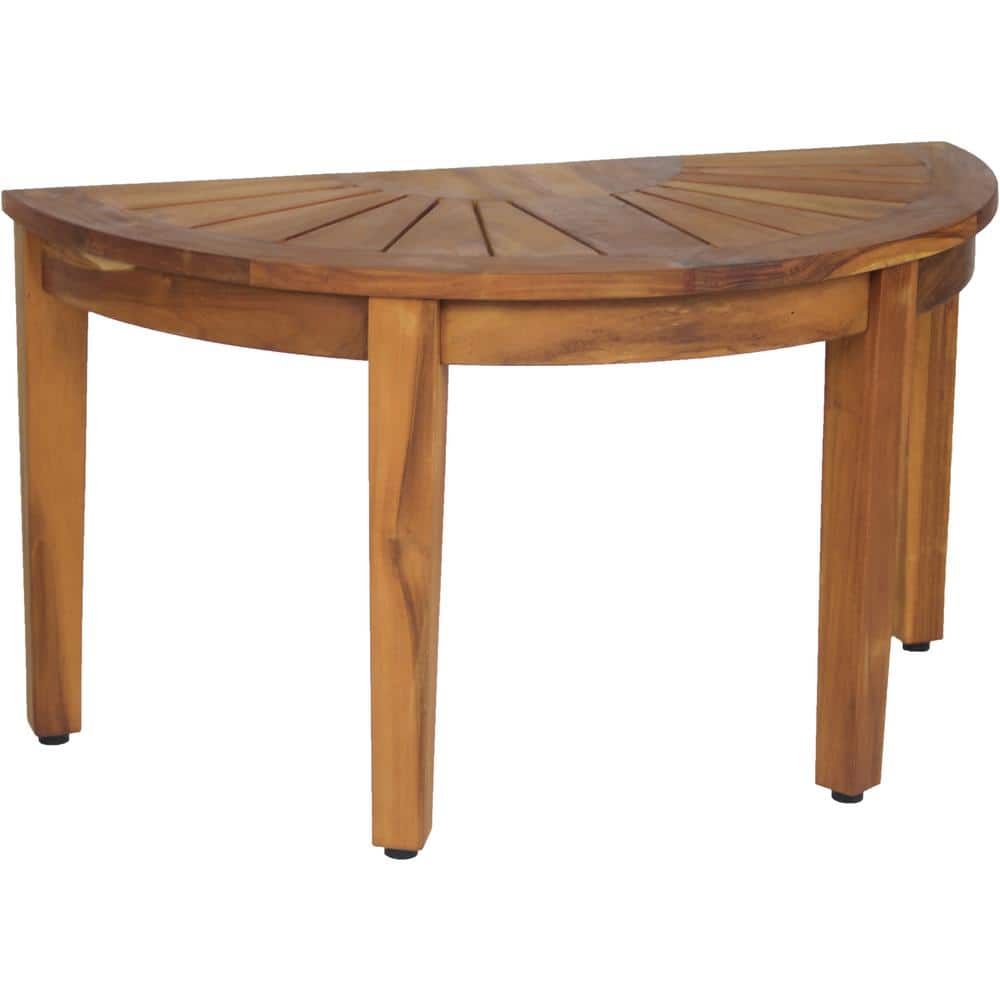Original 31.5 in. x 15.5 in. Half-Moon Freestanding Teak Shower Bench Walk 