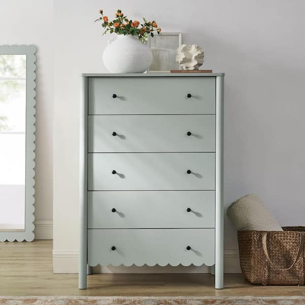 Modway Modway Emmeline Scallop 5-Drawer Chest in Sage – Tall Dresser with 5 Full-Glide Drawers