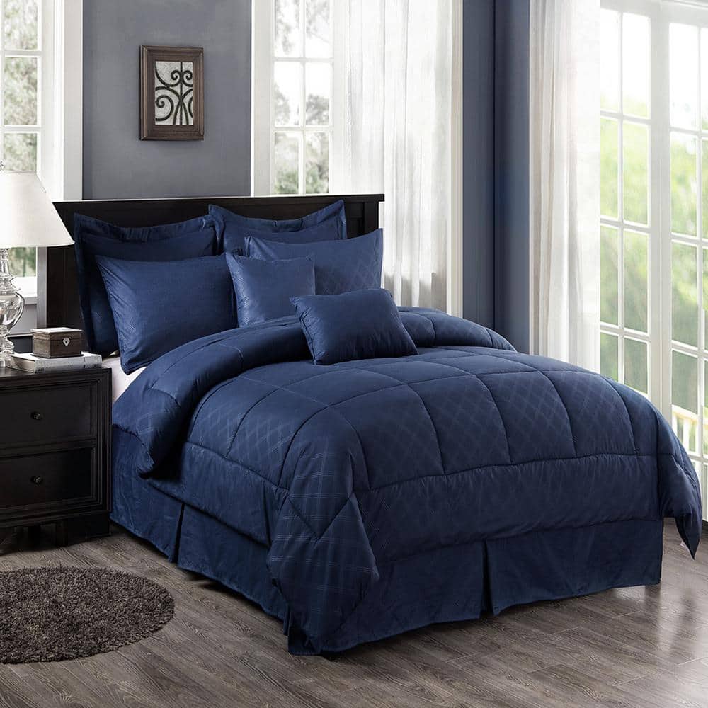 JML 10-Piece Navy Plaid Queen Comforter Set 10 PCS-NAVY-Q - The Home Depot, image size:1000x1000