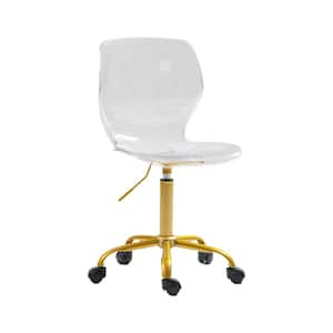 Modern Clear Acrylic Height Adjustable Rolling Chair with Golden Metal Leg