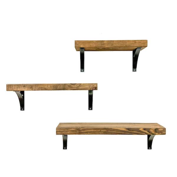 Del Hutson Designs Dark Walnut Industrial Grace Simple Shelves (3-Piece Set 16 in./20 in./24 in.)