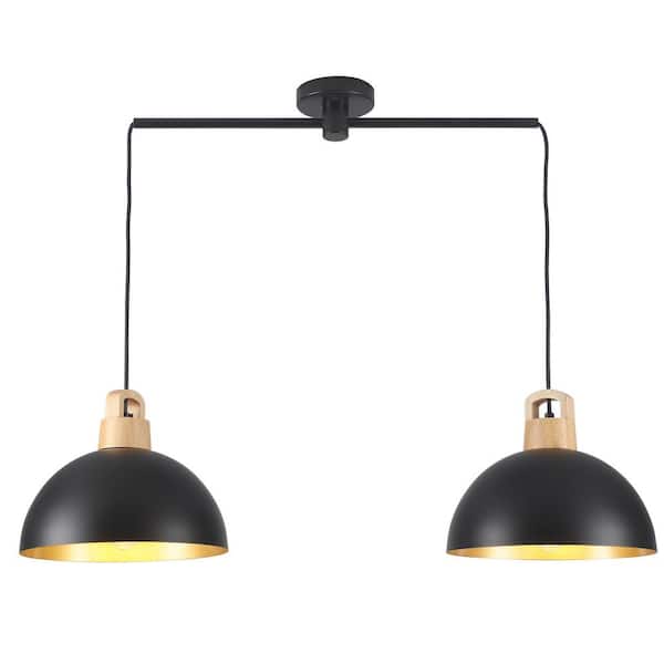 2-Light Black Hanging Pendant Light Chandelier Light Fixture with Metal Cover