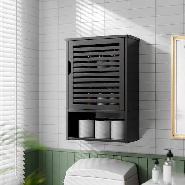 15.75 in. W x 7.87 in. D x 23.62 in. D Bathroom Storage Wall Cabinet with Adjustable Shelf in Black