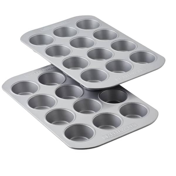 Farberware Bakeware 2-Piece Nonstick Steel 12-Cup Muffin Pans Set, Gray