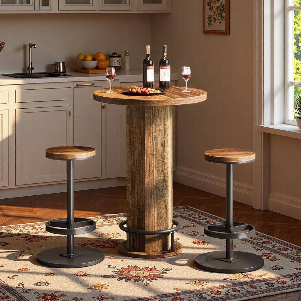 Kearsten Brown Round 37.8 in. H Wood Bar Table Set with 2-Barstools, Industrial Bistro Table price history on PriceWatchPro