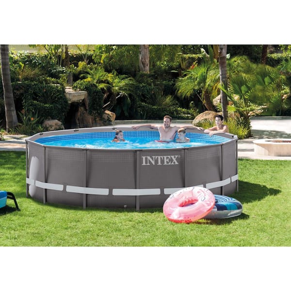 Intex 14ft X 42in Ultra Frame Pool Set with Filter Pump Ground Cloth & Pool Cover Ladder 