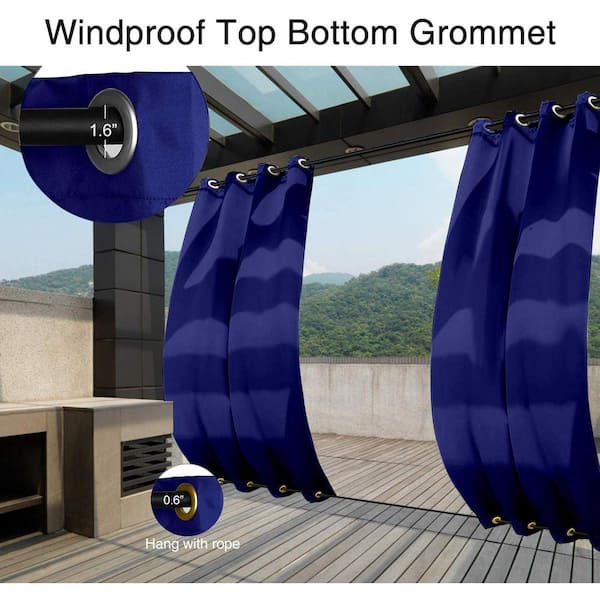 50 in. x 84 in. Indoor Outdoor Curtains Grommet Curtain on Top and Bottom Dark Blue (Set of 2)