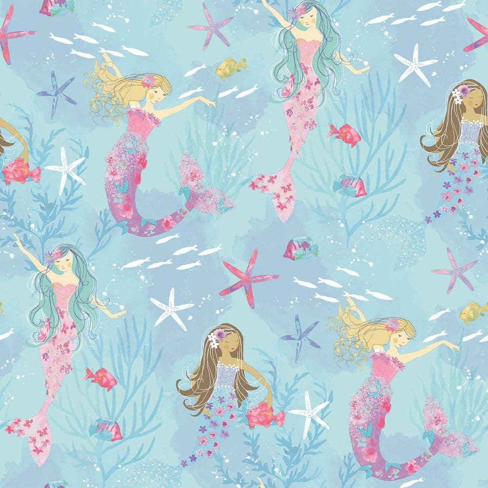 Disney Little Mermaid Fabric Ariel and Flounder Allover print Hot Pink and  Turquoise